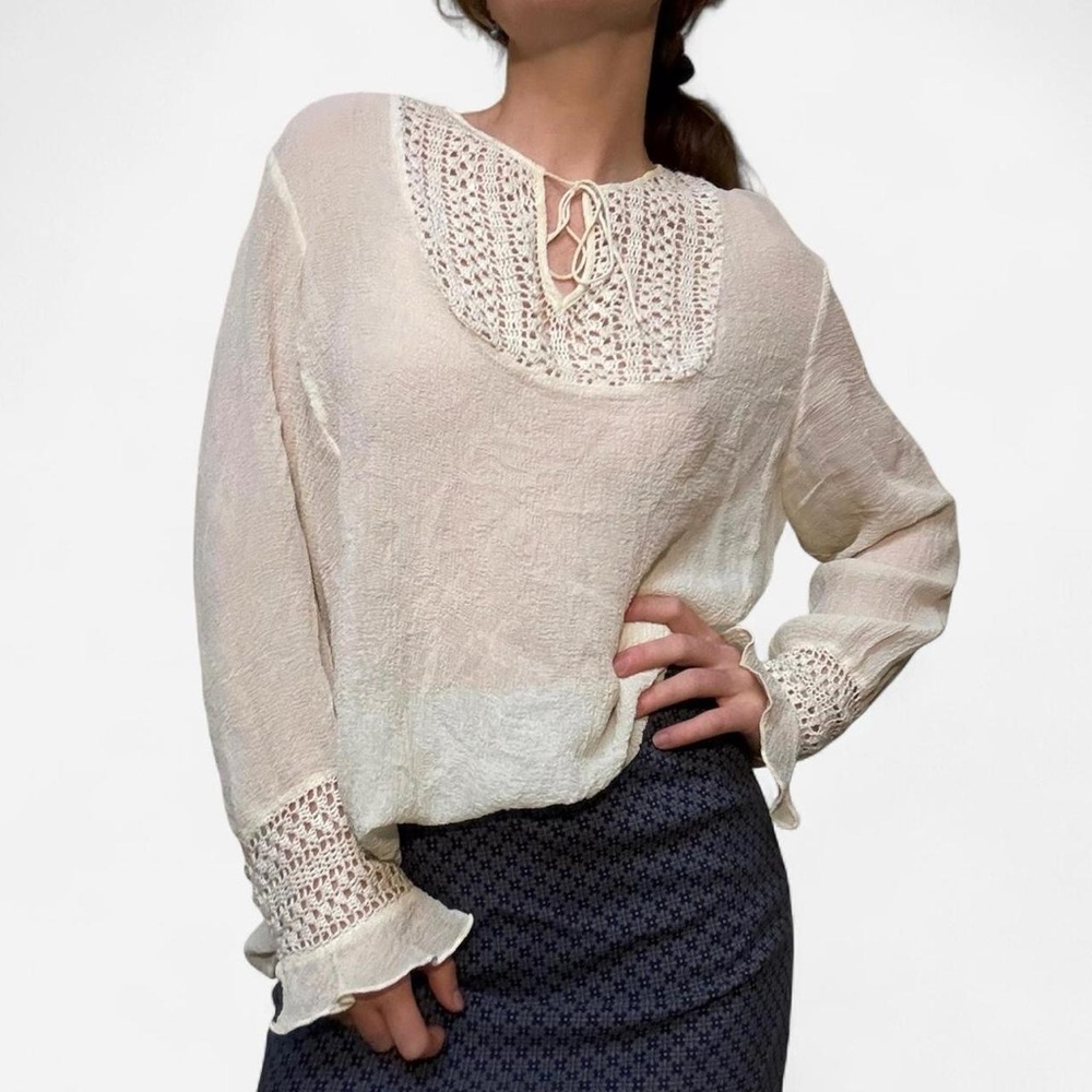Liz Claiborne sheer silk embroidered blouse